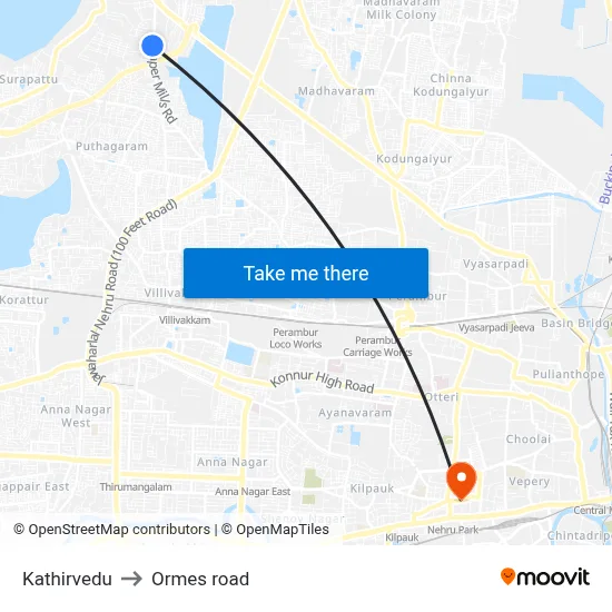 Kathirvedu to Ormes road map