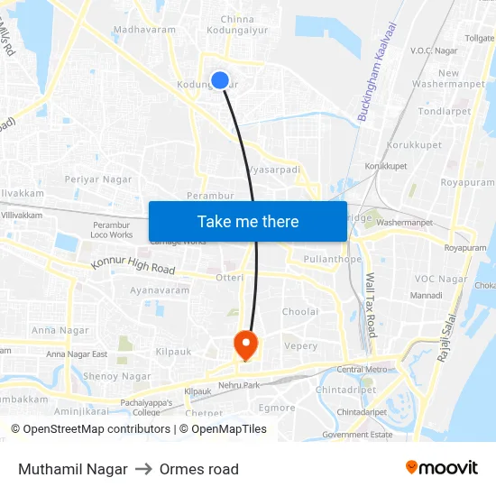 Muthamil Nagar to Ormes road map