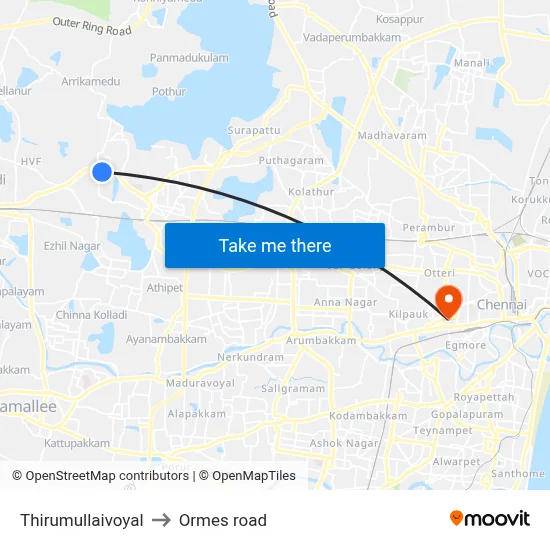 Thirumullaivoyal to Ormes road map