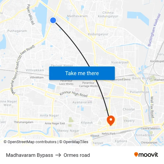 Madhavaram Bypass to Ormes road map