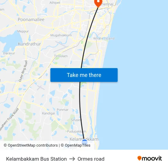 Kelambakkam Bus Station to Ormes road map