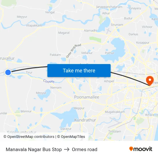 Manavala Nagar Bus Stop to Ormes road map