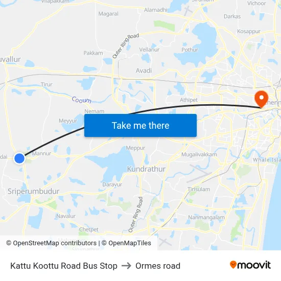 Kattu Koottu Road Bus Stop to Ormes road map