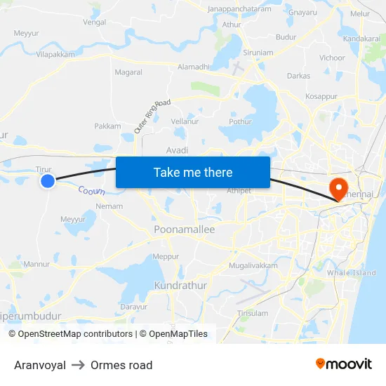 Aranvoyal to Ormes road map