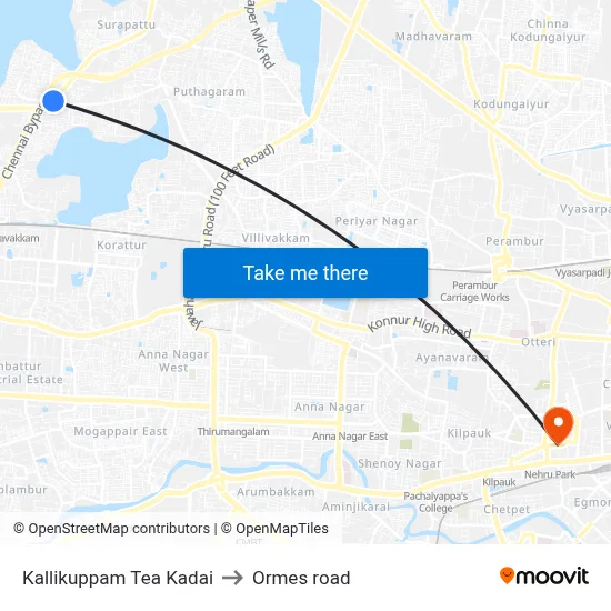Kallikuppam Tea Kadai to Ormes road map