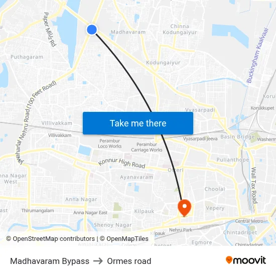Madhavaram Bypass to Ormes road map