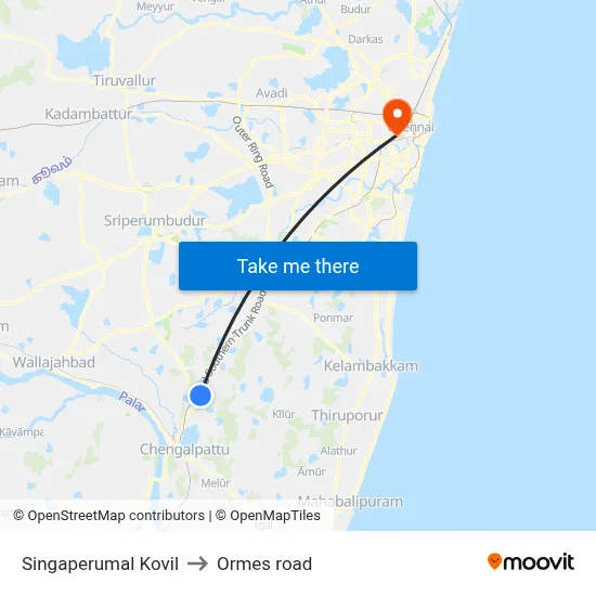 Singaperumal Kovil to Ormes road map