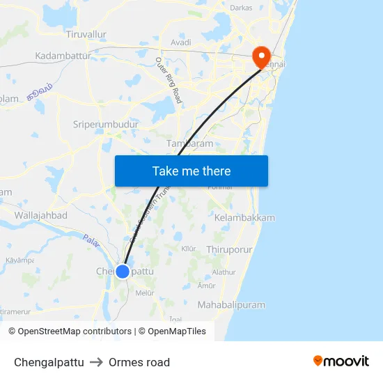 Chengalpattu to Ormes road map