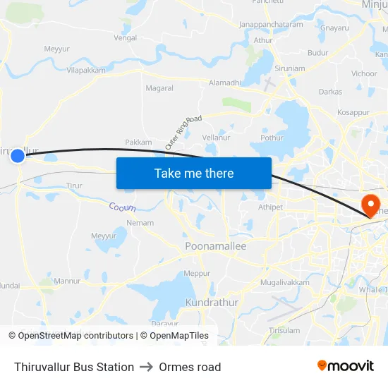 Thiruvallur Bus Station to Ormes road map