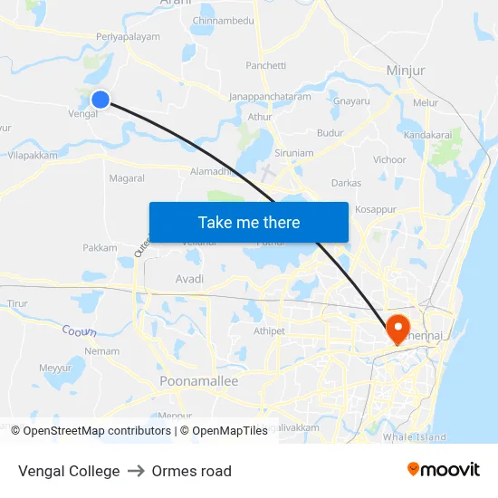 Vengal College to Ormes road map