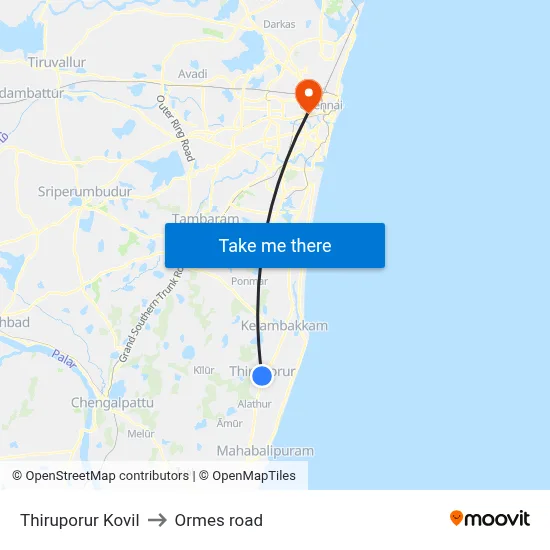 Thiruporur Kovil to Ormes road map