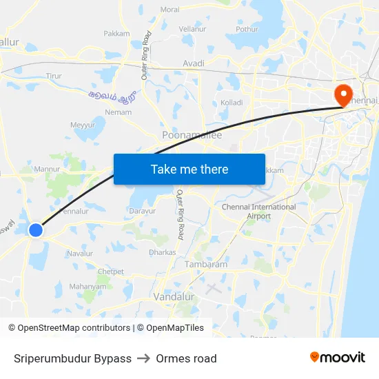 Sriperumbudur Bypass to Ormes road map