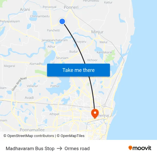 Madhavaram Bus Stop to Ormes road map
