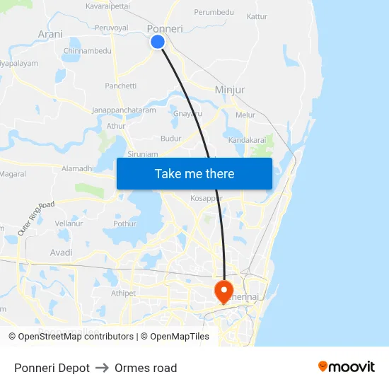 Ponneri Depot to Ormes road map