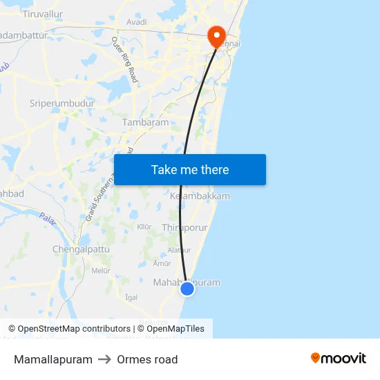 Mamallapuram to Ormes road map