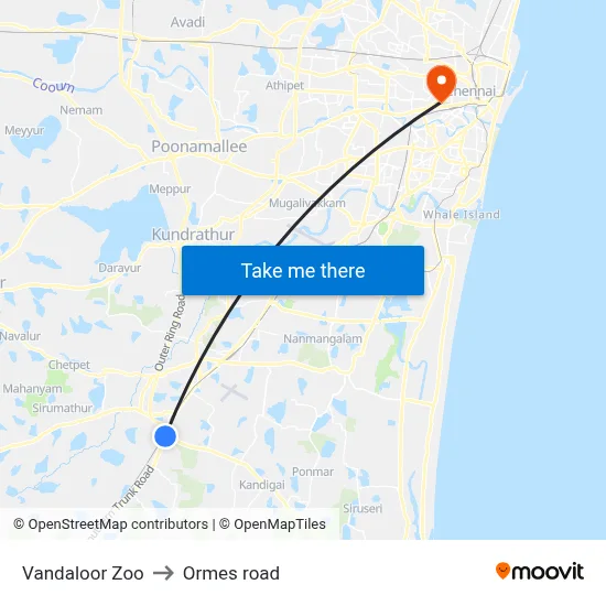 Vandaloor Zoo to Ormes road map