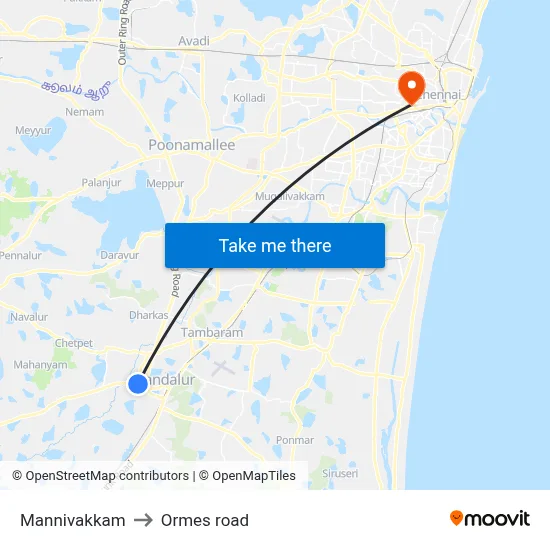 Mannivakkam to Ormes road map