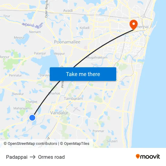 Padappai to Ormes road map