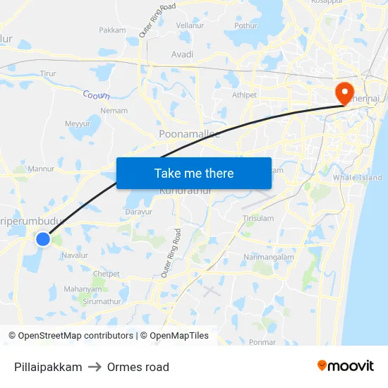 Pillaipakkam to Ormes road map