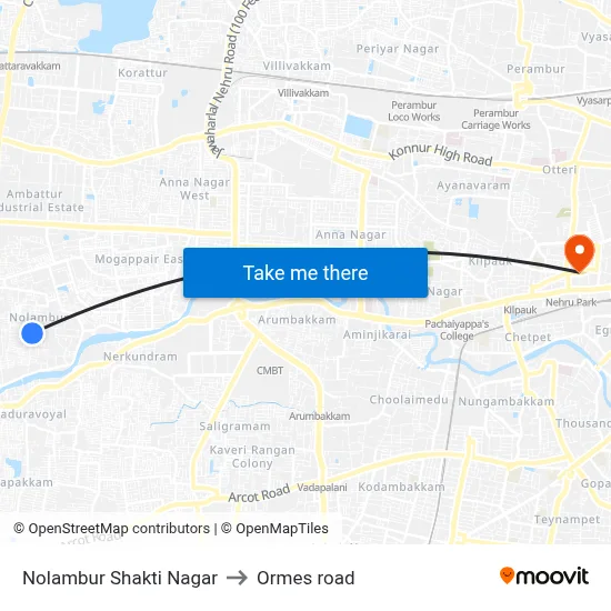Nolambur Shakti Nagar to Ormes road map