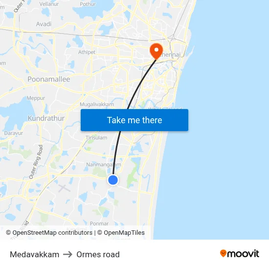 Medavakkam to Ormes road map