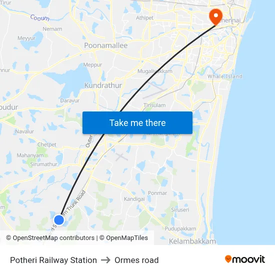 Potheri Railway Station to Ormes road map