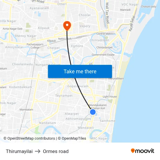 Thirumayilai to Ormes road map