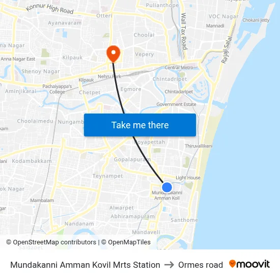 Mundakanni Amman Kovil Mrts Station to Ormes road map