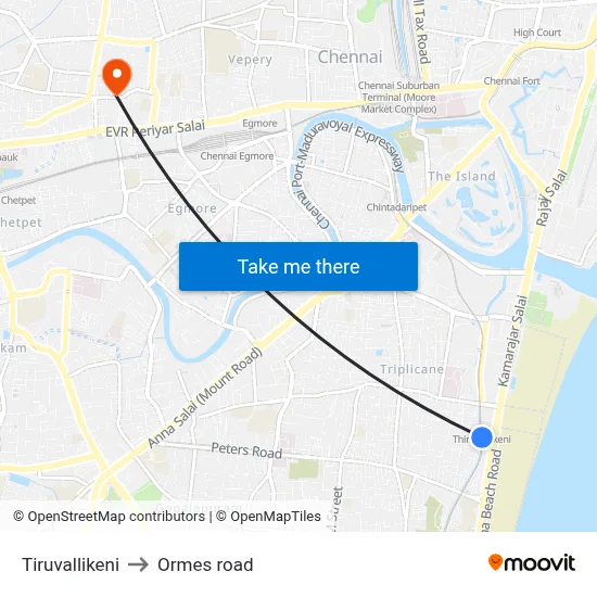 Tiruvallikeni to Ormes road map