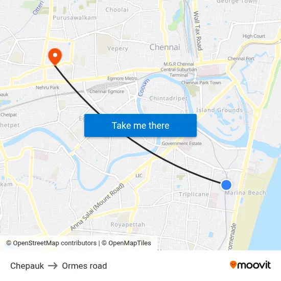 Chepauk to Ormes road map
