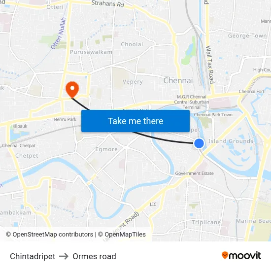 Chintadripet to Ormes road map