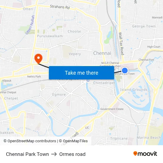 Chennai Park Town to Ormes road map