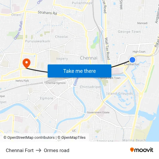 Chennai Fort to Ormes road map