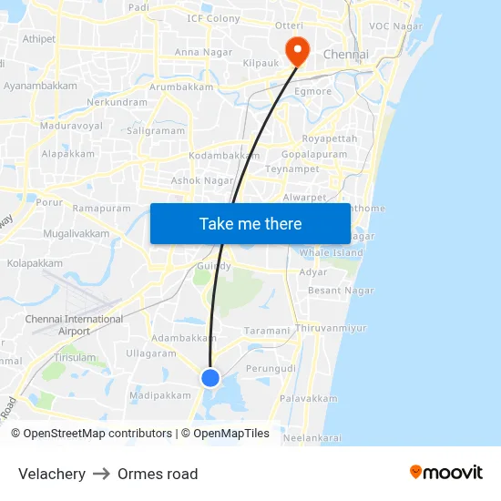 Velachery to Ormes road map