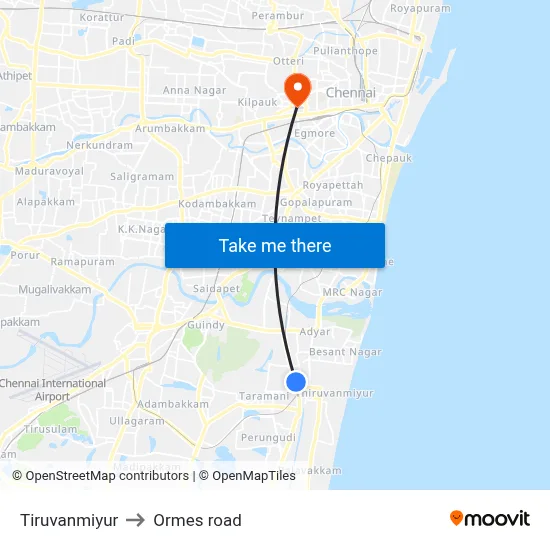 Tiruvanmiyur to Ormes road map