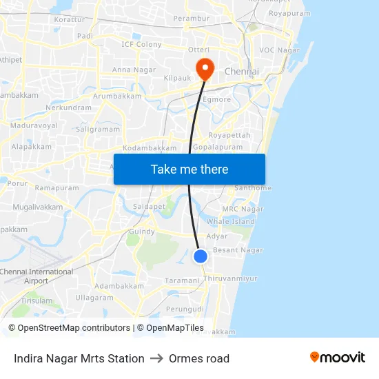 Indira Nagar Mrts Station to Ormes road map