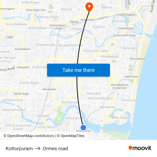 Kotturpuram to Ormes road map