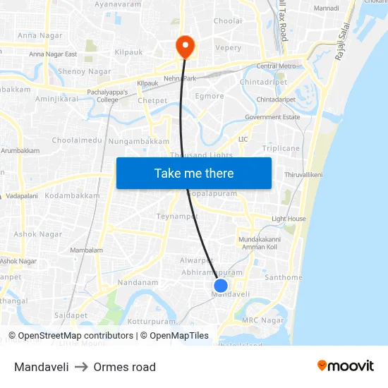 Mandaveli to Ormes road map