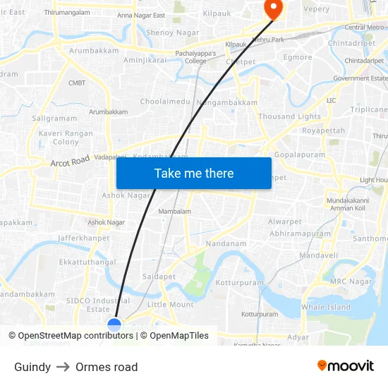 Guindy to Ormes road map