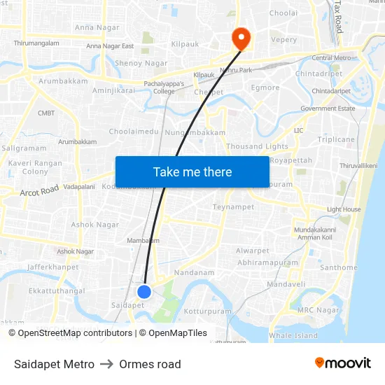 Saidapet Metro to Ormes road map