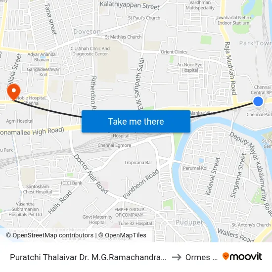 Puratchi Thalaivar Dr. M.G.Ramachandran Central Metro to Ormes road map