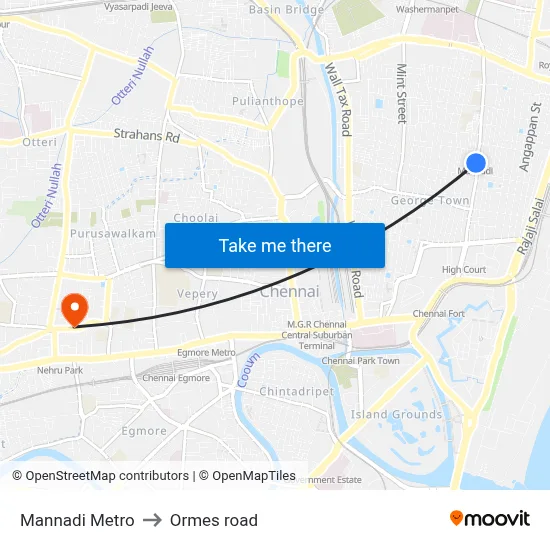 Mannadi Metro to Ormes road map