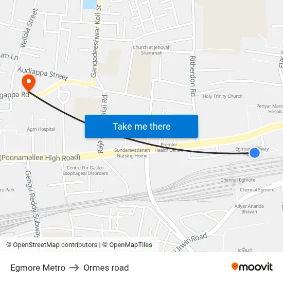 Egmore Metro to Ormes road map