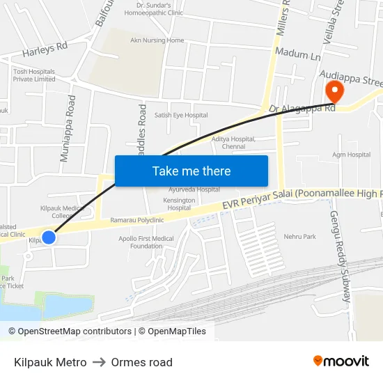 Kilpauk Metro to Ormes road map
