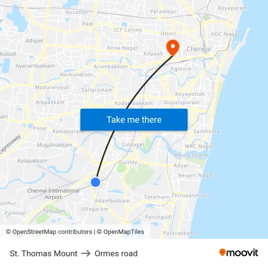 St. Thomas Mount to Ormes road map