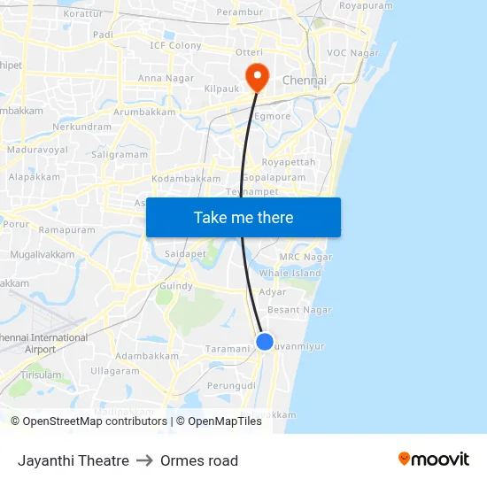 Jayanthi Theatre to Ormes road map