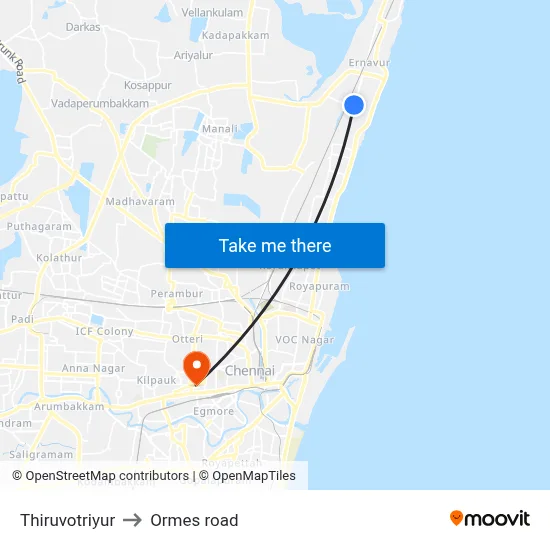 Thiruvotriyur to Ormes road map