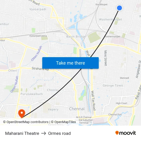 Maharani Theatre to Ormes road map