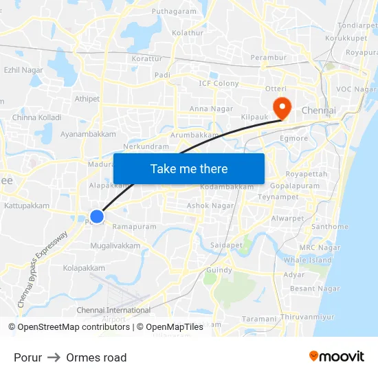 Porur to Ormes road map