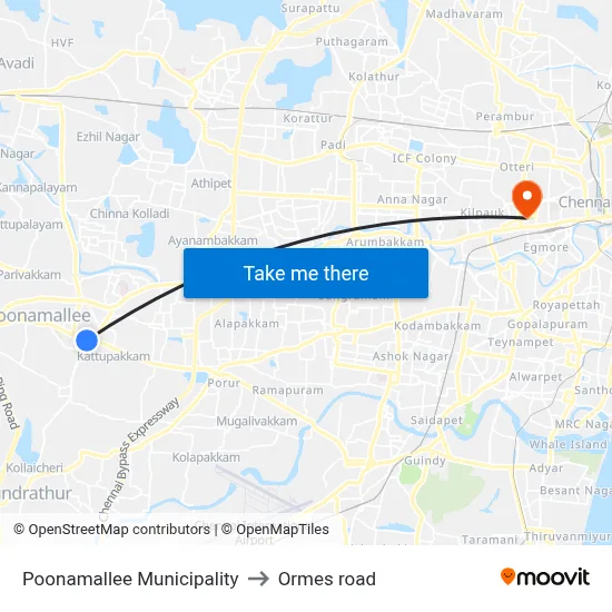 Poonamallee Municipality to Ormes road map